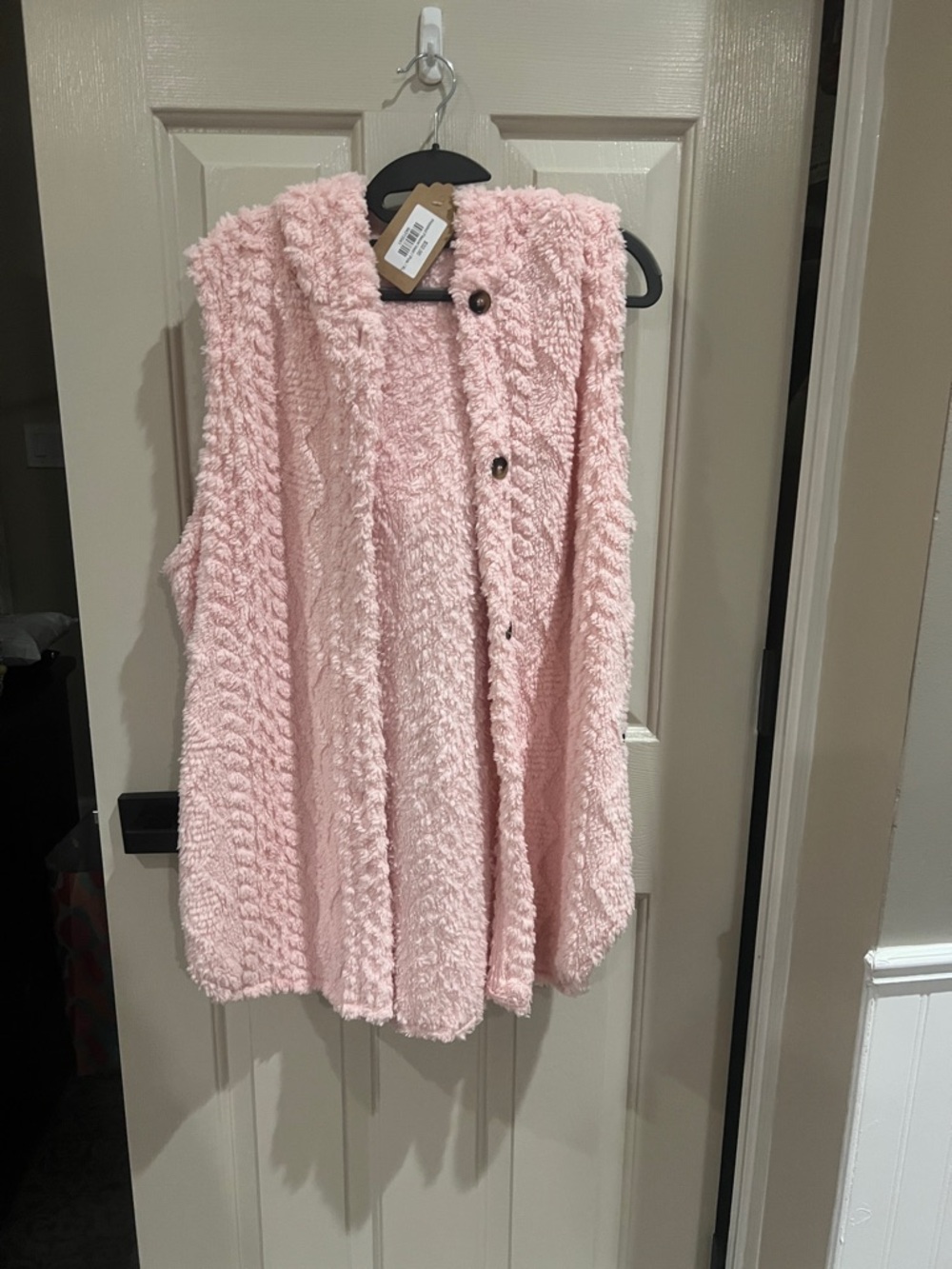 Plush Button-Front Sleeveless Cardigan Vest - Light Pink